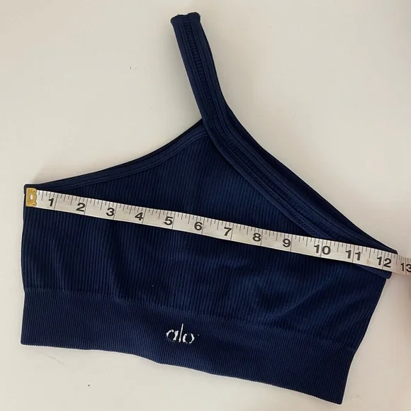SOLD🚨Alo Navy Blue Ribbed One-Shoulder Top - Picture 5 of 5